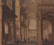 Jan Van Vucht The interior of a reformed church,with a beggar soliciting alms from an elegant company USA oil painting reproduction